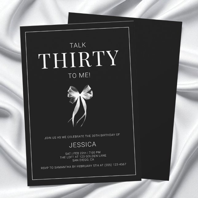 Invitation Parlez 30 à moi Trente Noir et Blanc 30e anniversa (Talk 30 to Me Thirty Black and White Birthday Invitation)