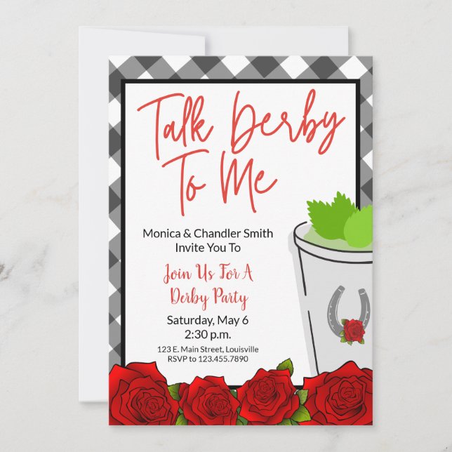Invitation Parlez Derby à moi Horse Racing Party Roses Plaid (Devant)