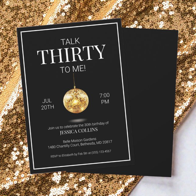 Invitation Parlez trente à moi Noir et Or 30e anniversaire (Talk Thirty to Me Black and Gold 30th Birthday Invitation)