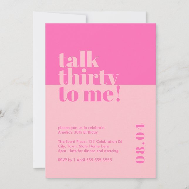 Invitation Parlez trente à moi Pink 30e anniversaire (Devant)
