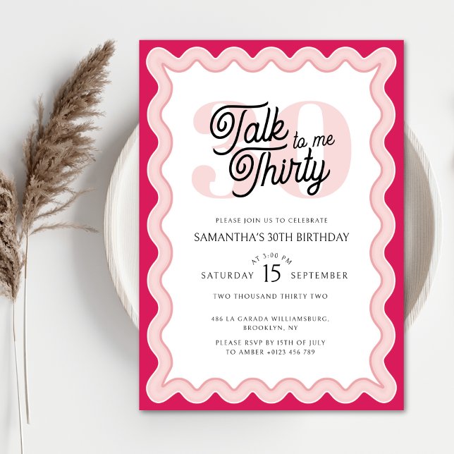 Invitation Parlez trente à moi rose curvy Retro 30e anniversa (Créateur téléchargé)
