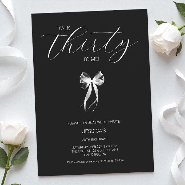 Invitation Parlez Trente pour moi Noir et Blanc 30e anniversa (Talk Thirty To Me Black and White 30th Birthday Invitation)