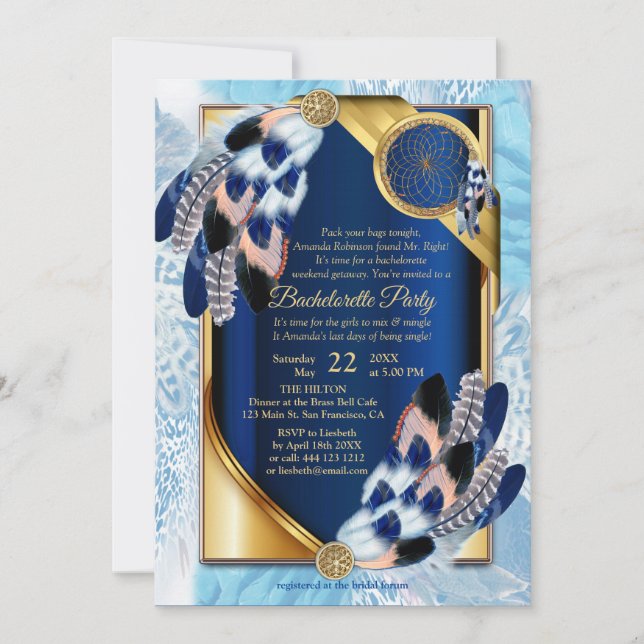 Invitation Parrot exotique Plumes de ton bleu Bachelorette (Devant)