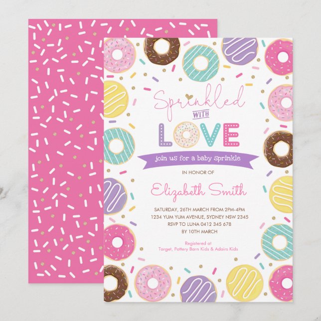 Invitation Parsemé d'amour | Baby shower à Donut (Devant / Derrière)