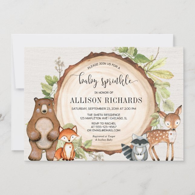 Invitation Parsemer bébé animal de forêt neutre pour le genre (Devant)