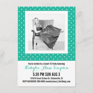 Invitation Parti 16 À petits pois turquoise et doux photo