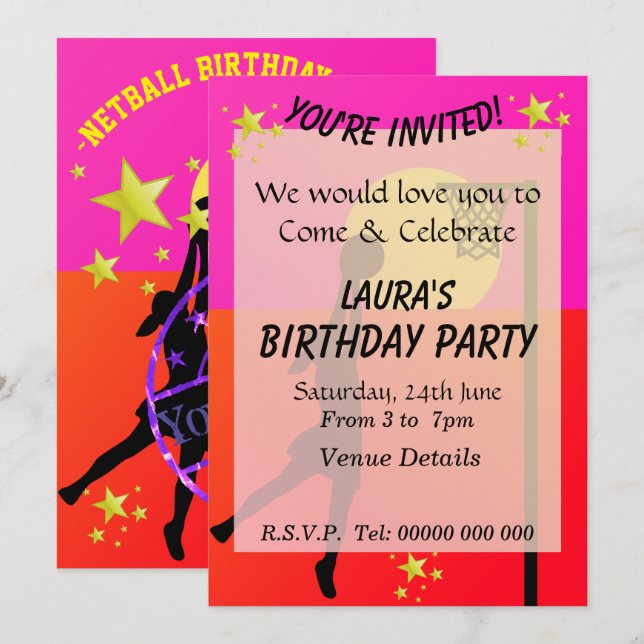 Invitation Parti à thème du Netball sportif (Devant / Derrière)