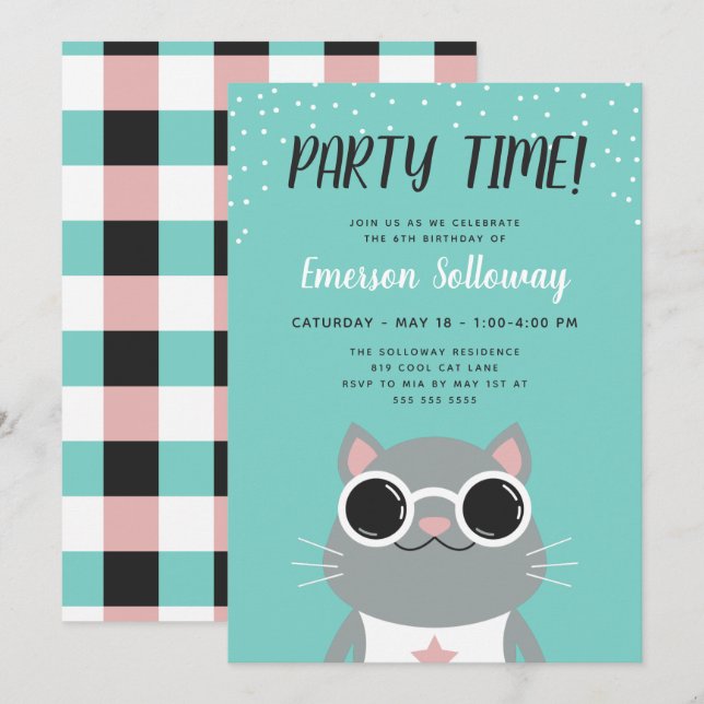 Invitation Parti Anniversaire de enfant Cool Turquoise (Devant / Derrière)