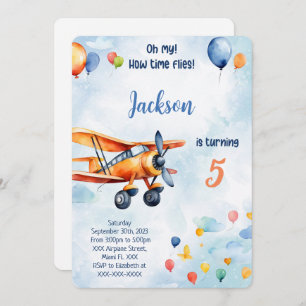 Invitation Parti Anniversaire de enfant d'avion orange