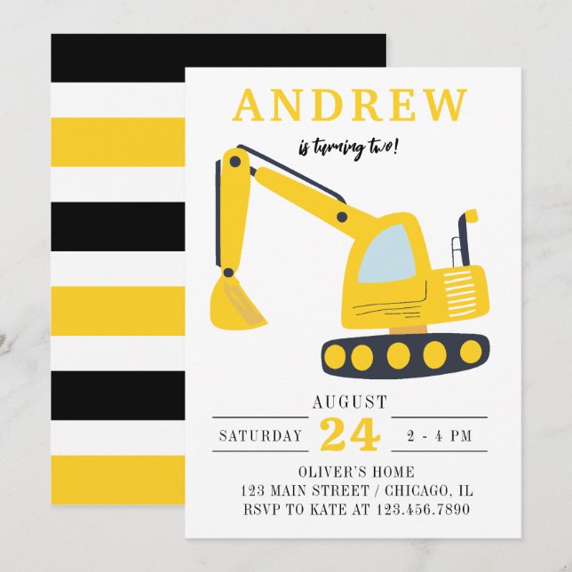 Invitation Parti Anniversaire de enfant de construction de l' (Devant / Derrière)