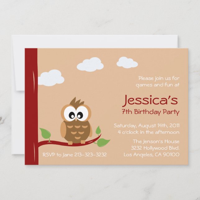 Invitation Parti Anniversaire de enfant de Cute Owl (Devant)