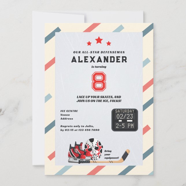 Invitation Parti Anniversaire de enfant de hockey sur glace d (Devant)
