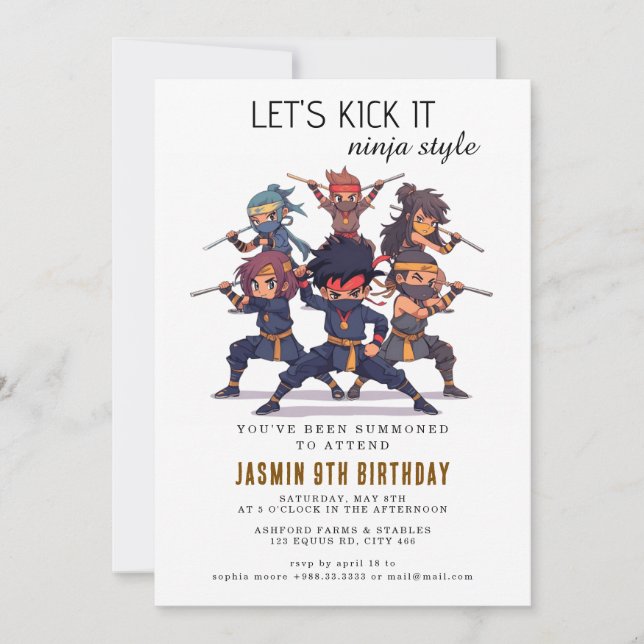 Invitation Parti Anniversaire de enfant guerrier Ninja (Devant)