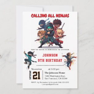 Invitation Parti Anniversaire de enfant guerrier Ninja