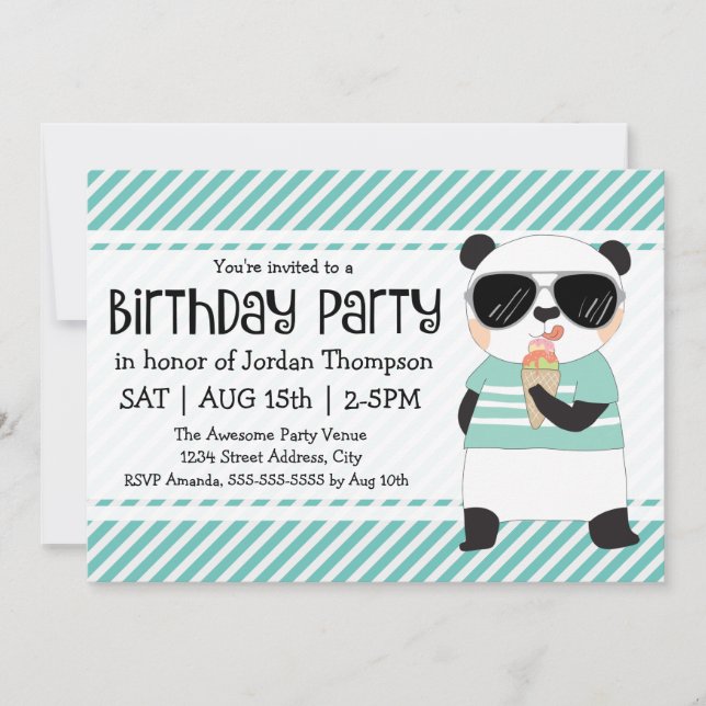 Invitation Parti Anniversaire de enfant Hipster Panda (Devant)