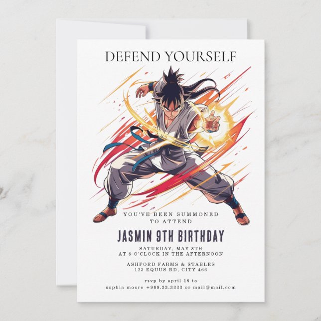 Invitation Parti Anniversaire de enfant Karate (Devant)