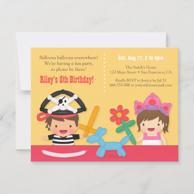 Invitation Parti Anniversaire de enfant Pirate et Princess Ba (Devant)