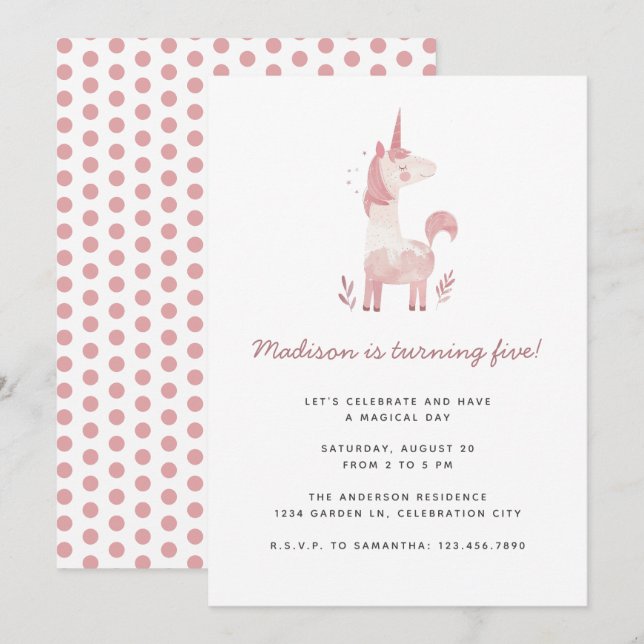 Invitation Parti Anniversaire de enfant Pois moderne de Unico (Devant / Derrière)