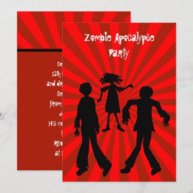 Invitation Parti Anniversaire de enfant Zombie Apocalypse (Devant / Derrière)
