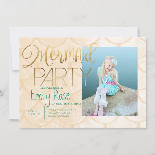 Invitation Parti Aqua Mermaid | Sous la mer Photo Anniversair (Devant)