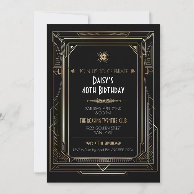 Invitation Parti Art Déco Gold Frame des années 1920 (Devant)