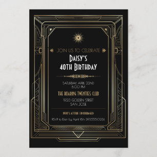 Invitation Parti Art Déco Gold Frame des années 1920