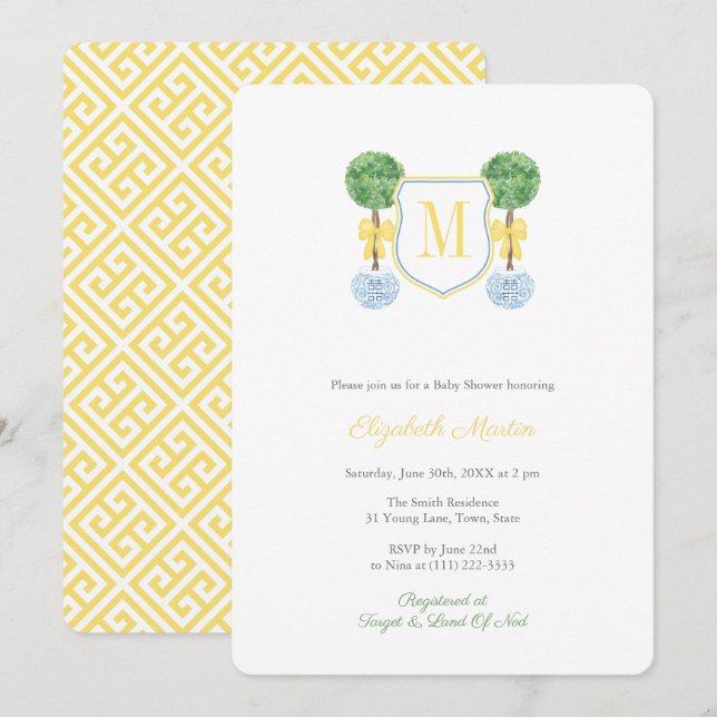 Invitation Parti Baby shower du Monogramme de Preppy neutre p (Devant / Derrière)