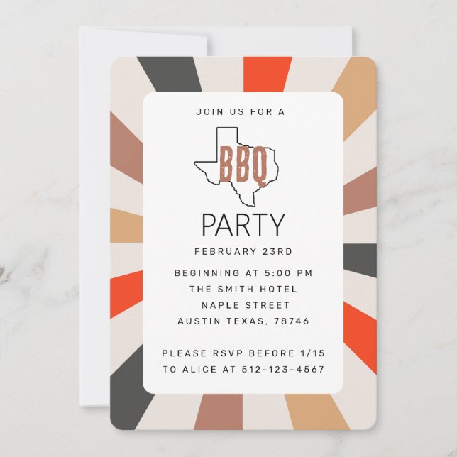 Invitation Parti barbecue coloré du Texas (Devant)
