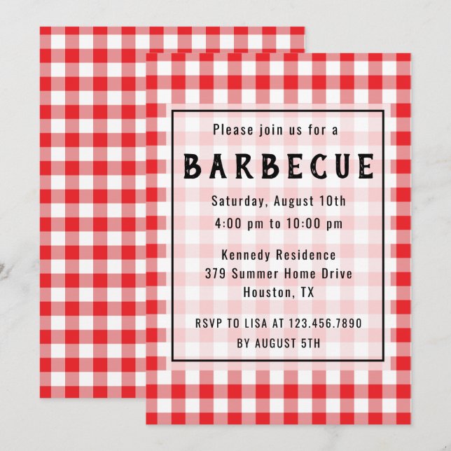 Invitation Parti BBQ En vichy Rouge (Devant / Derrière)