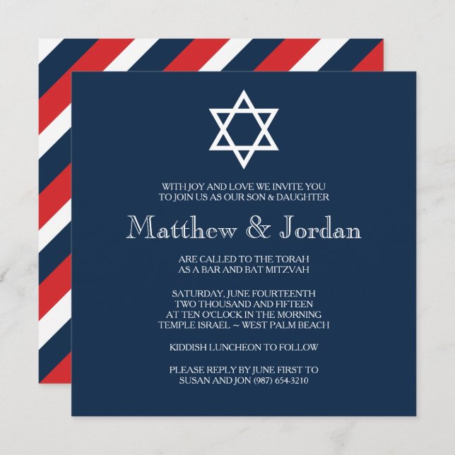 Invitation Parti Blue Bar Mitzvah (Devant / Derrière)