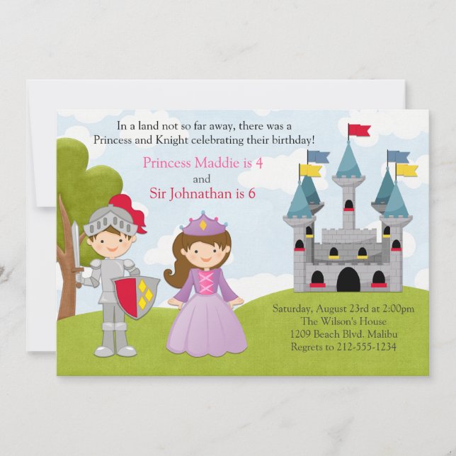 Invitation Parti conjoint de la princesse et du chevalier (Devant)