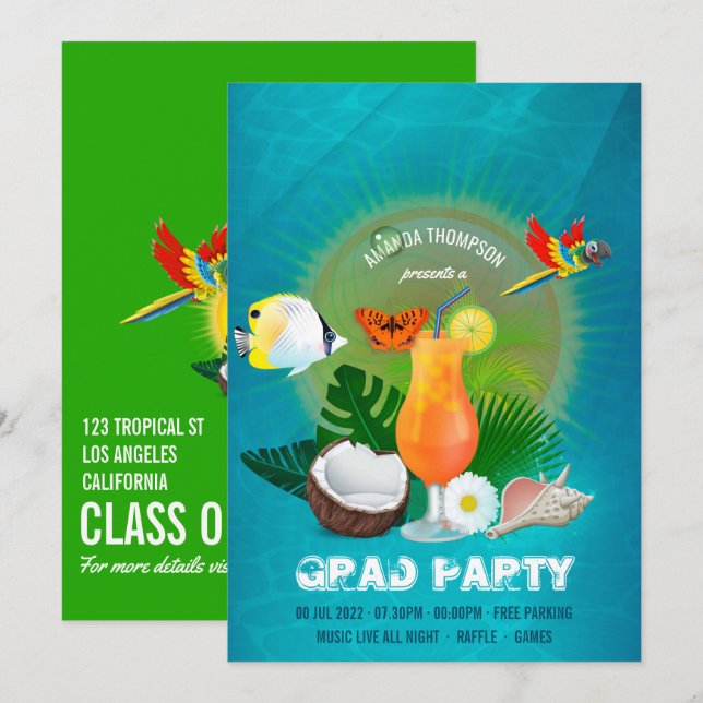 Invitation Parti cool Exotique Graduation (Devant / Derrière)