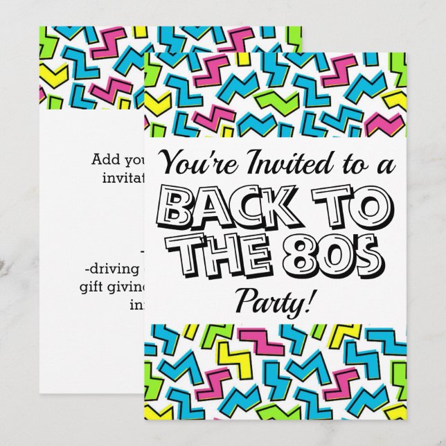 Invitation Parti Cool mignon des années 80 de Retro (Devant / Derrière)