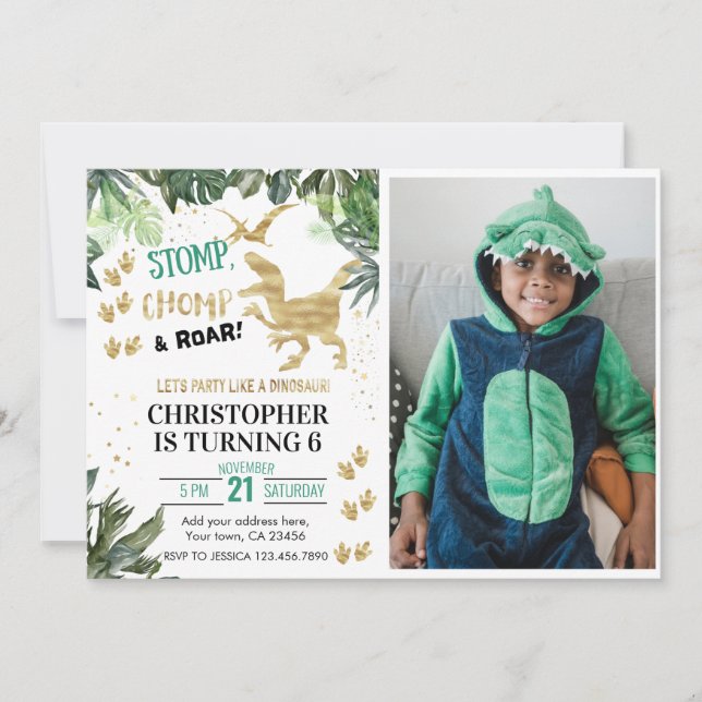 Invitation Parti Cute Dinosaur Photo Anniversaire (Devant)