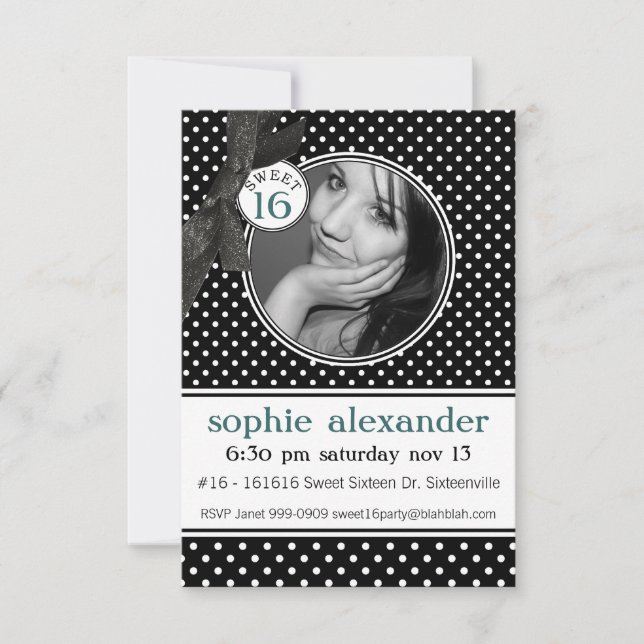 Invitation Parti Cute Polkadot Motif Sweet 16 (Devant)