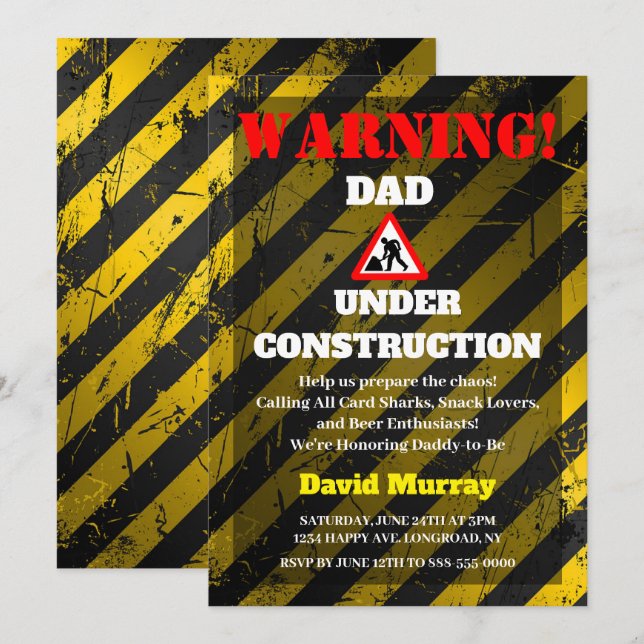 Invitation Parti Dadchelor | Avertissement DAD en constructio (Devant / Derrière)