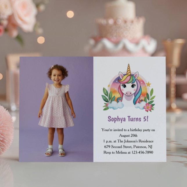 Invitation Parti d'Anniversaire de enfant photo mignon violet (Créateur téléchargé)