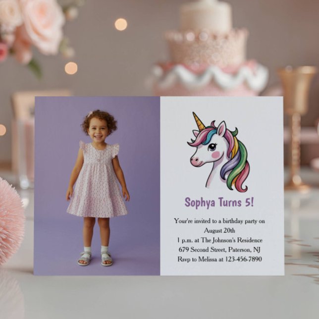 Invitation Parti d'Anniversaire de enfant photo mignon violet (Créateur téléchargé)