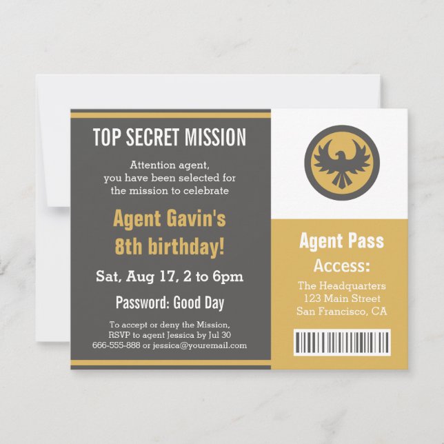 Invitation Parti d'anniversaire de l'agent secret Cool (Devant)
