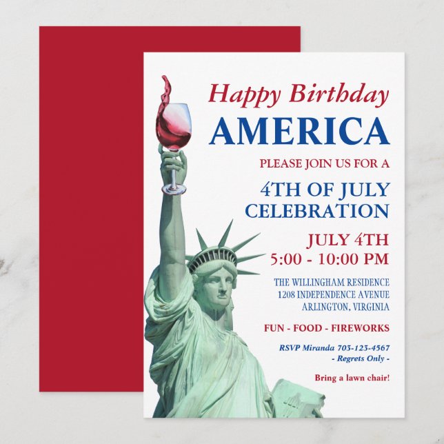 Invitation Parti de 4 juillet patriotique fantasque (Devant / Derrière)