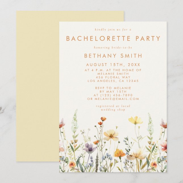 Invitation Parti de Bachelorette Russe Fleur sauvage (Devant / Derrière)