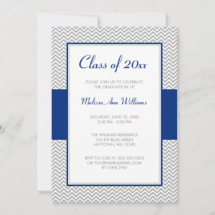 Invitation Parti de graduation bleu et gris Chevron de la Mar
