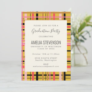 Invitation Parti de graduation chic pour Motif jaune rétro