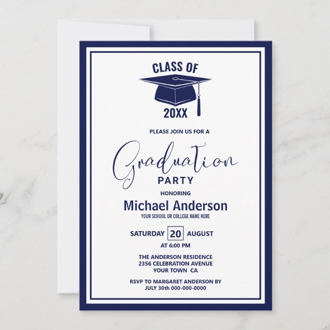 Invitation Parti de graduation de la frontière bleue de la Ma (Devant)