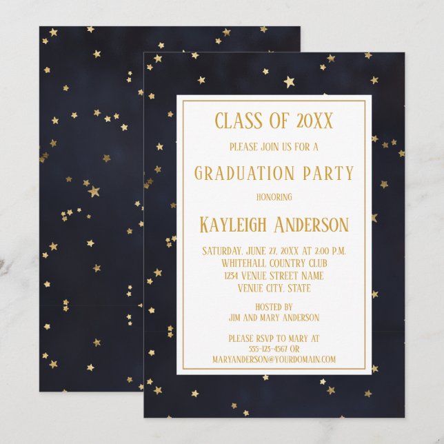 Invitation Parti de graduation de la Marine Blue Gold Star Co (Devant / Derrière)
