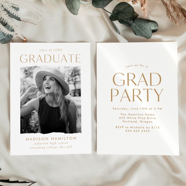 Invitation Parti de graduation de la photo Gold Edge moderne (Créateur téléchargé)