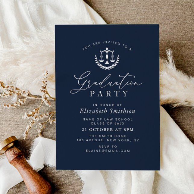 Invitation parti de graduation de l'école de droit bleu marin (Créateur téléchargé)