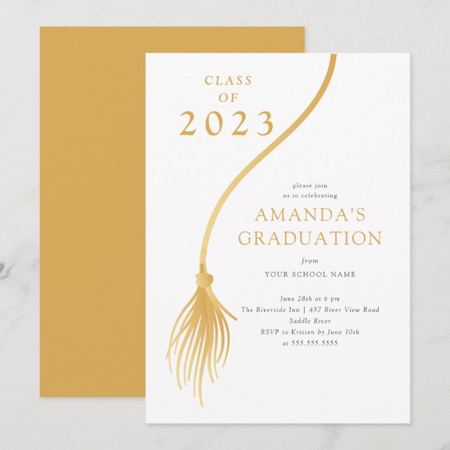 Invitation Parti de Graduation de Tassel d'or moderne (Devant / Derrière)