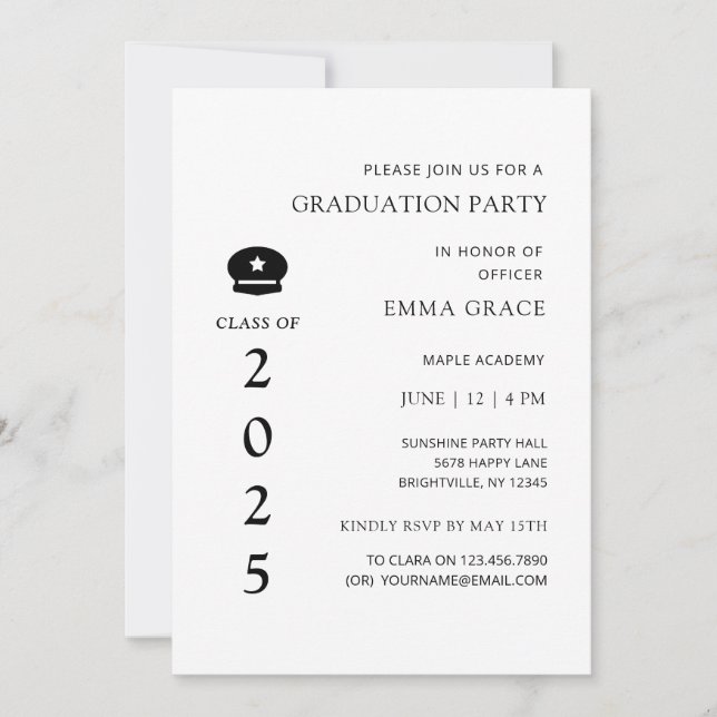 Invitation Parti de graduation des policiers minimaux moderne (Devant)
