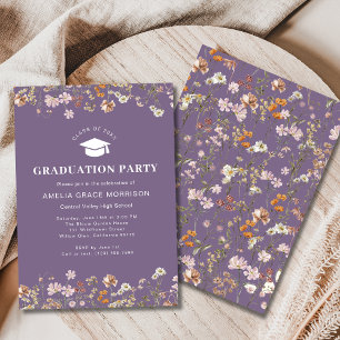 Invitation Parti de Graduation Fleur sauvage violet Boho Bloo
